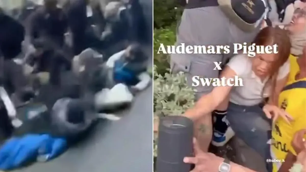 Why are there brawls across the globe over a WATCH? Violent scenes unfold in Europe after UK and US Swatch stores were forced to close their doors - with police dog handlers called in - 4