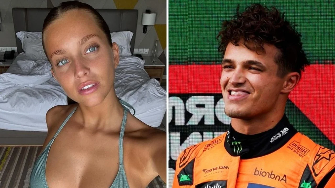 Lando Norris 'SPLITS from model girlfriend': F1 world champion appears to tell rival he is 'a single man' in leaked footage after being asked about his relationship with Magui Corceiro - 3