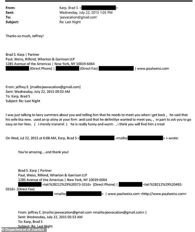 Jeffrey Epstein and Brad Karp worked together to surveil woman's alleged 'extortion' attempt - 3