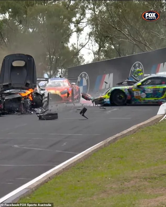 Fireball horror at Bathurst as James Golding's Audi erupts into flames before race leader Ralf Aron is blindsided in terrifying scenes - 1