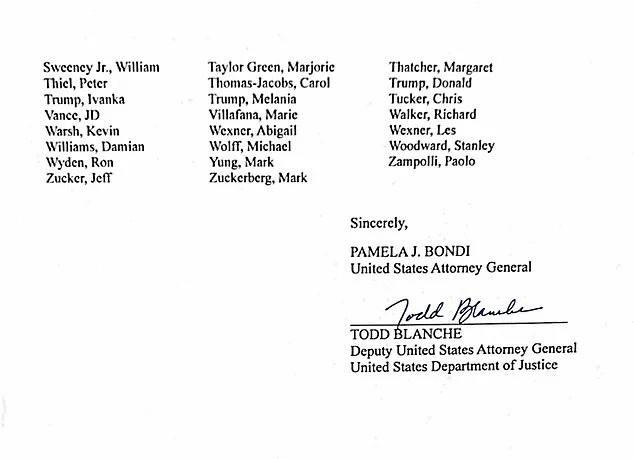 Epstein files list including hundreds of high-profile celebrities and politicians is released in letter from Pam Bondi as she claims NO ONE has been spared - 4