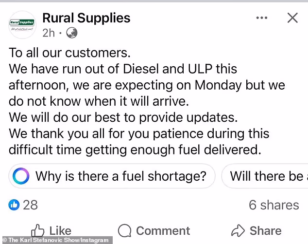 Aussie farmers claim they could run out of petrol in DAYS amid Middle East fuel blockade - and it will hit families hard at the supermarket checkout - 2