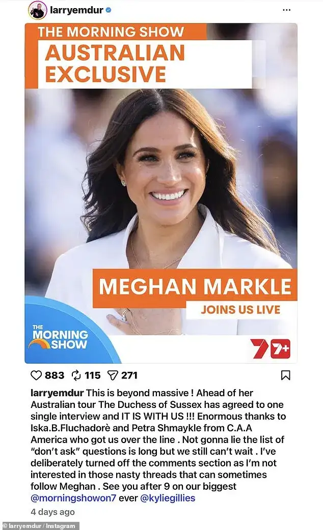 Larry Emdur slammed across the globe over Meghan Markle prank gone wrong - 1