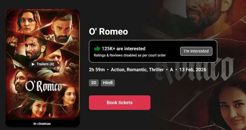 O’Romeo ratings and reviews disabled on BookMyShow after court order - 1