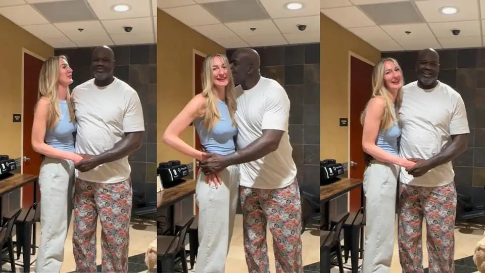 Shaquille O'Neal Kisses and Cuddles Up to Ekaterina Lisina, the World's Tallest Model, in Giggly Video - 2