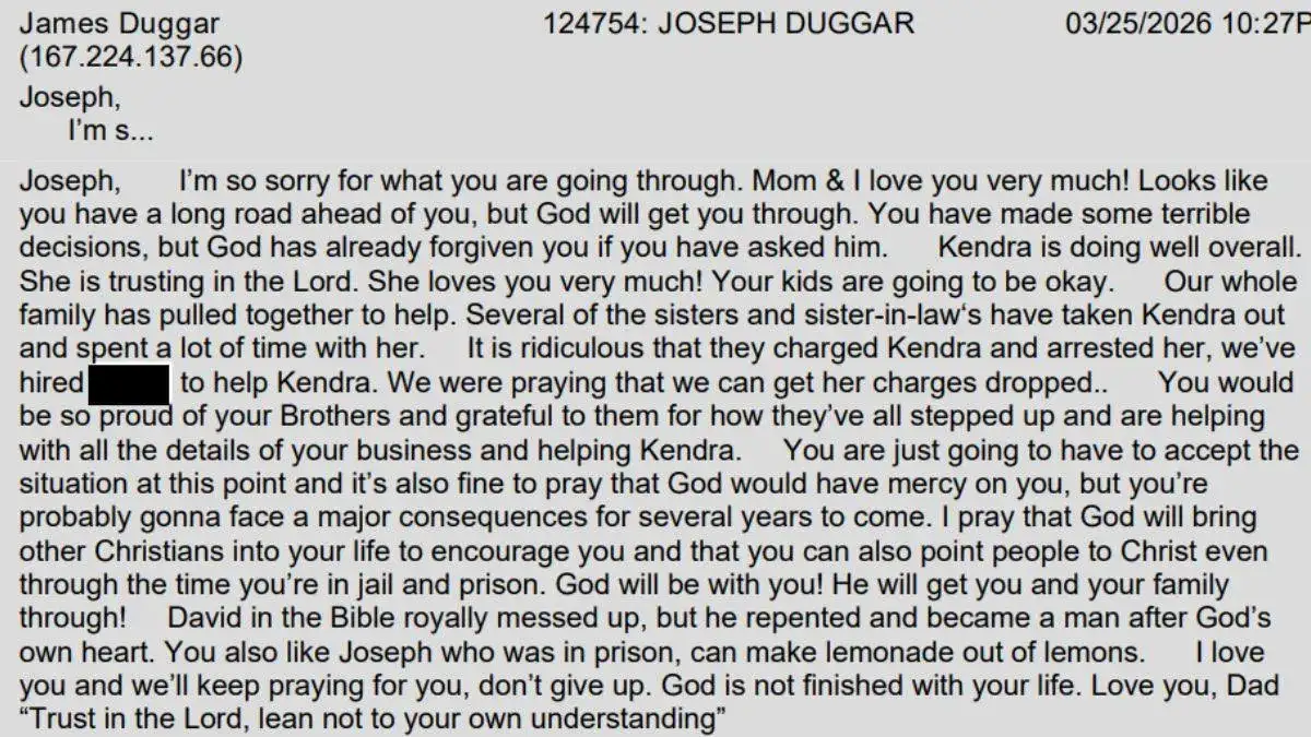 Joseph Duggar's father Jim Bob slams his 'terrible decisions' in jail letter as sisters Jana and Jessa break silence on his child molestation charges - 1