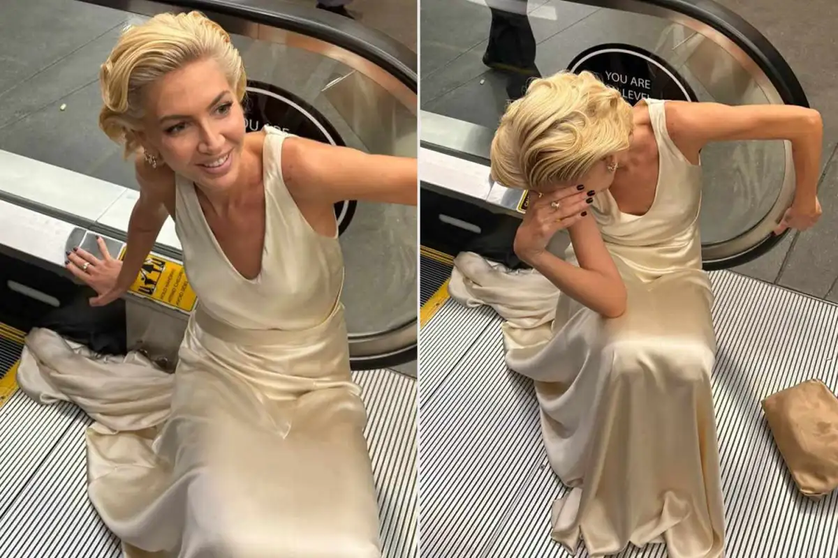 Sabine Getty's gown gets STUCK in escalator at Oscars during dramatic moment - 3