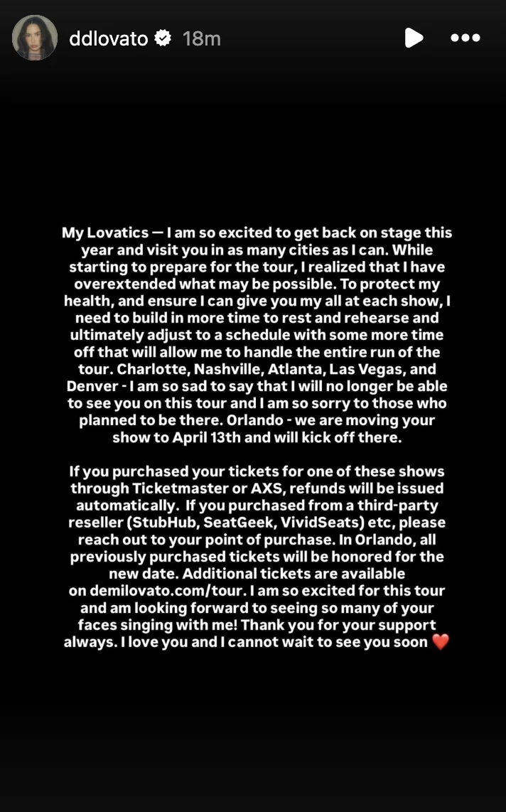 Demi Lovato Postpones Start of Tour to Protect Her Health - 1