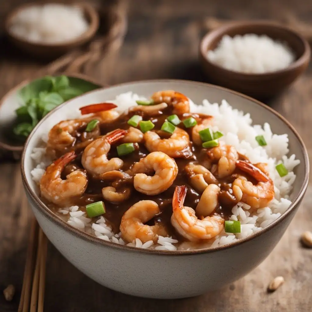 Curried Shrimp and Onions With Cashews and Rice - 2